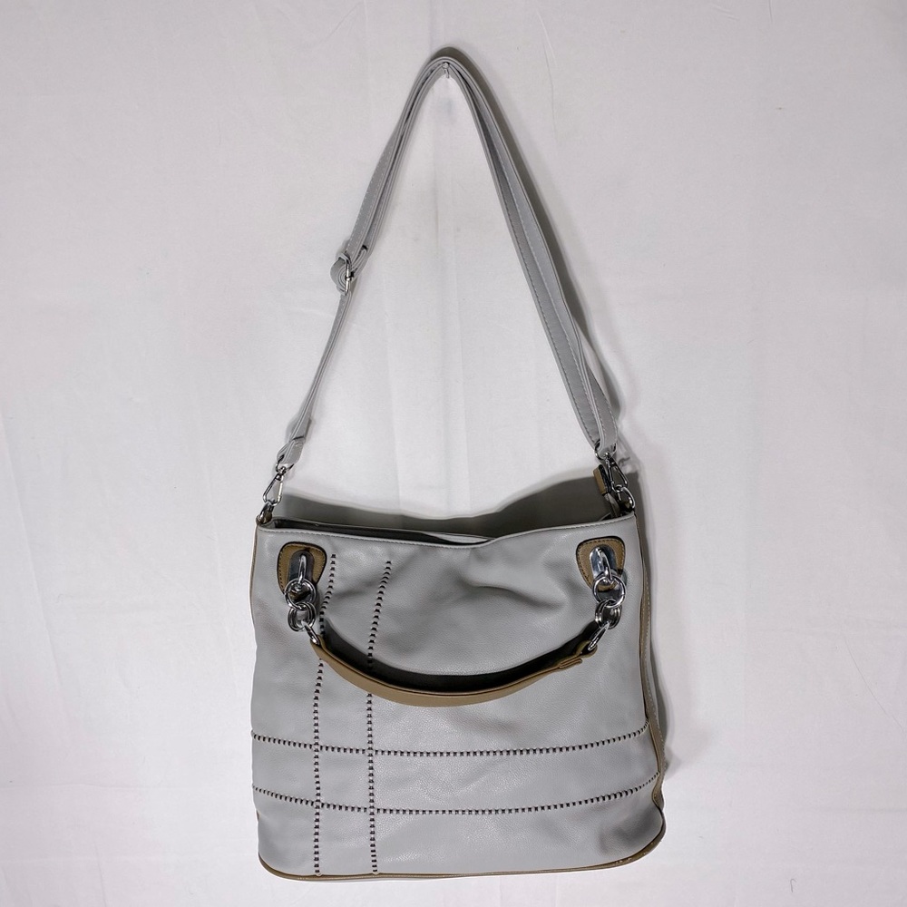 Luxanne Elegant Gray Faux Leather Shoulder Bag Purse Handbag Tote